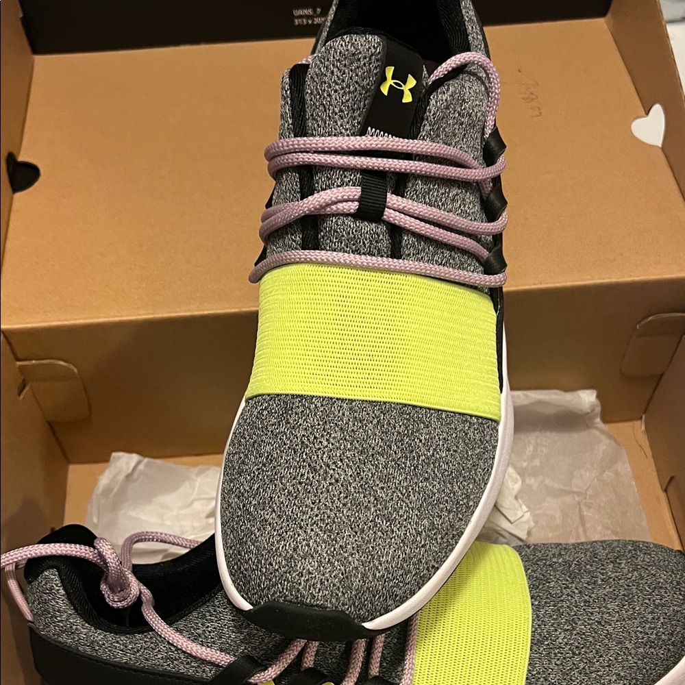 Under Armour Women's Grey Black Shoes with Neon Yellow Accent